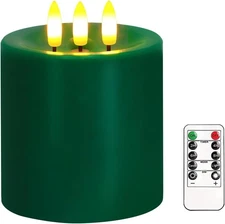 VEEKI Large 3 Wick Flameless Candles, 4"x4" Flickering LED Large, Green 