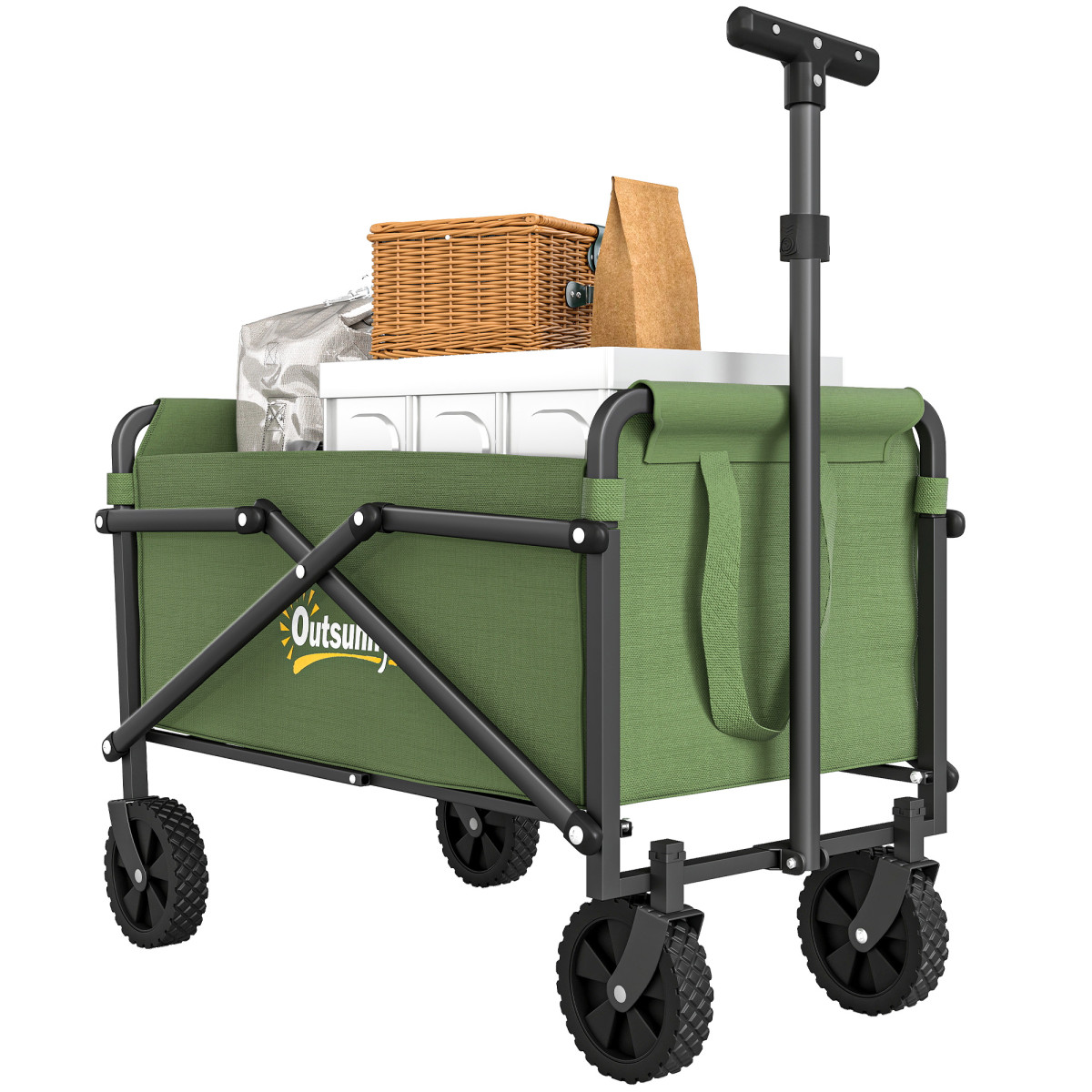 Outsunny 41L Garden Cart - Green - Metal - Image 2