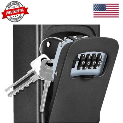 Key Lock Box Wall Mounted, 4 Digit Combination Lockbox for Outside, House Key...