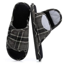 Adjustable Open-Toe Mens Slippers Memory Foam House Slippers 11-12 Black Grey