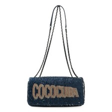 Chanel Cococuba Sequin Leather Shoulder Bag Women Blue One Size