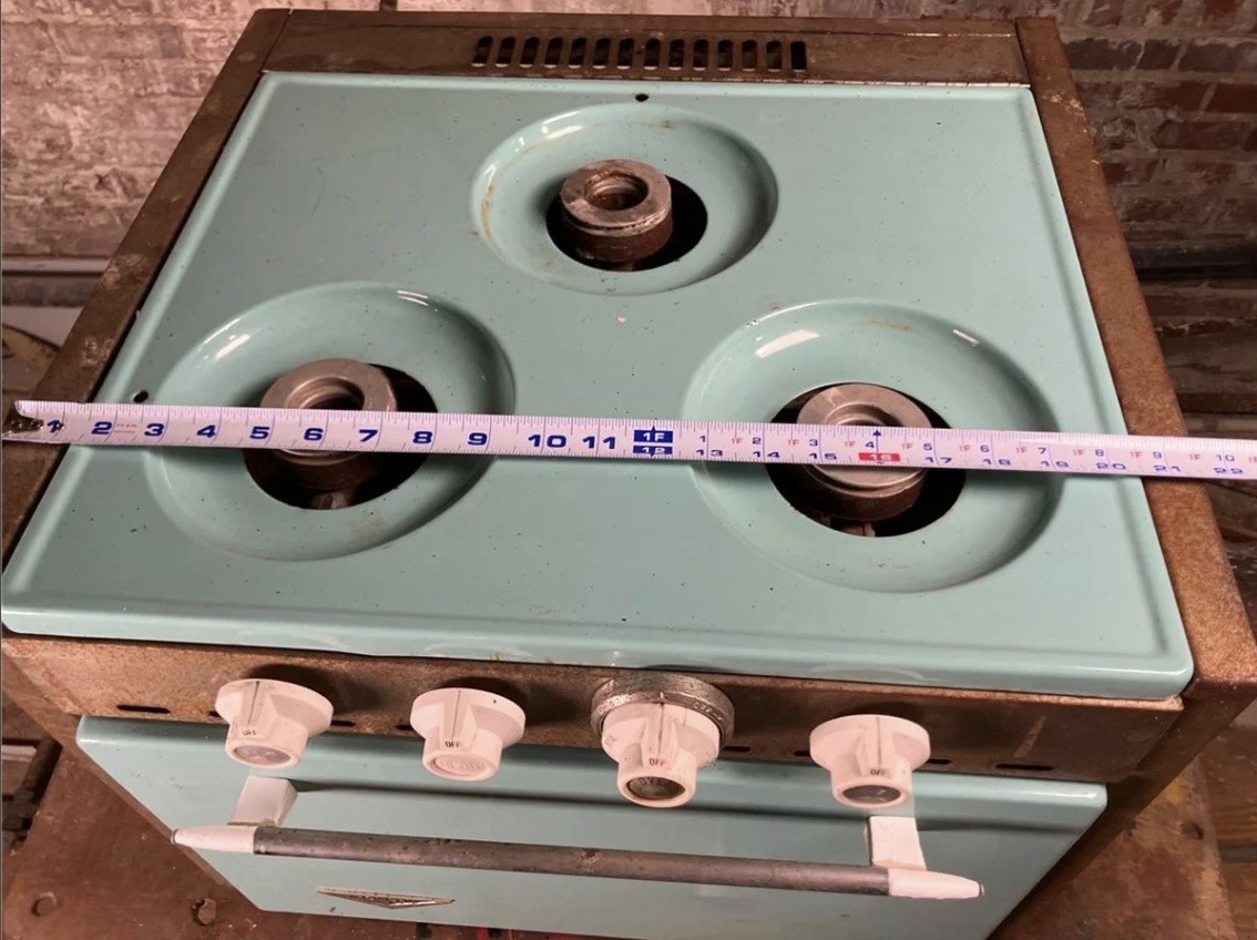 Vintage Baby Blue Holiday Camper Stove Oven – 4 Knob Gas Cooktop +