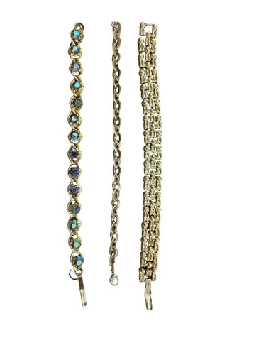 Vintage Lot Costume Jewelry 3 Bracelets Gold Toned