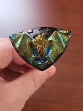 Pretty Electric Black Amethyst Carnival Glass Flying Bat Glass Hatpin