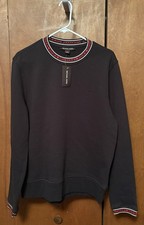 Men  s Size L Michael Kors Logo Crewneck Fleece Sweatshirt Black W/Red Logo Trim