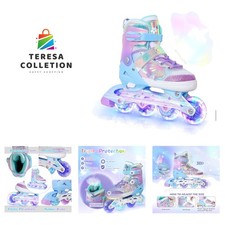 Adjustable Girls Inline Skates with Light Up Wheels - Floral Butterfly Design