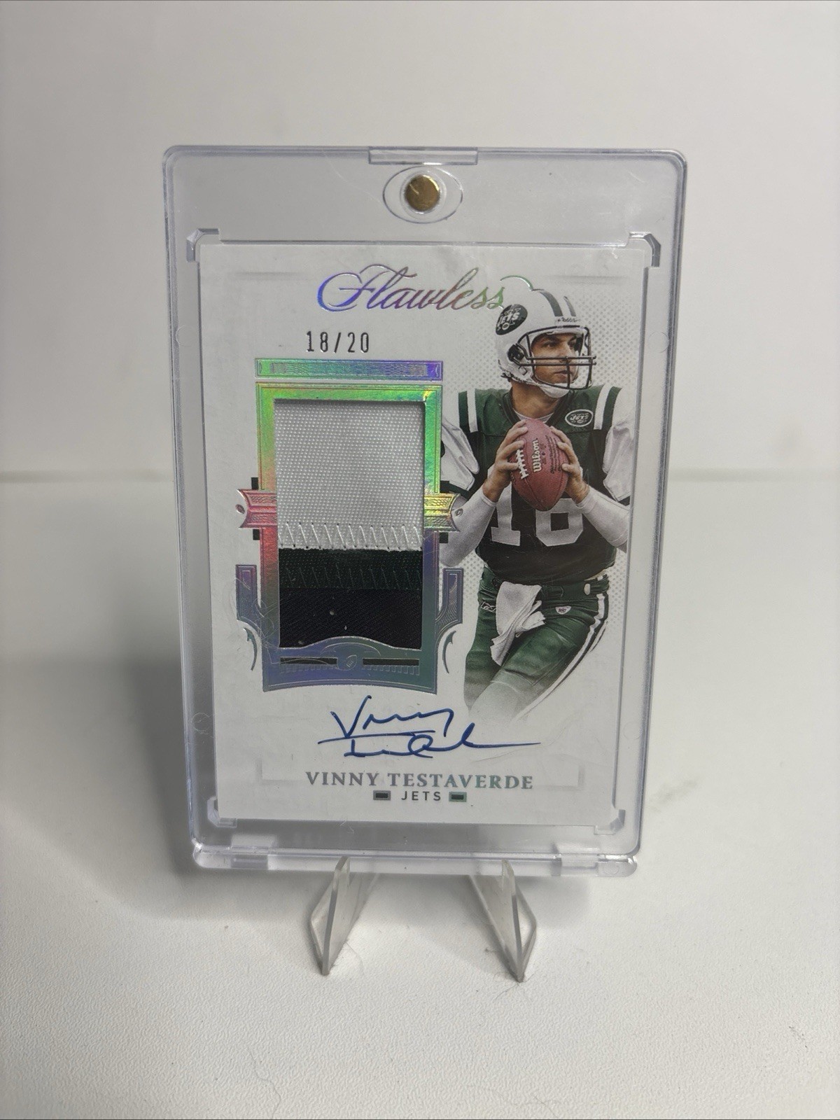 2021 Panini Flawless - Patch Autographs Vinny Testaverde #PA-VTE Silver /20 (AU,