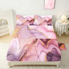 Pink Marble Sheets Set Twin for Girls Pink and Gold Marble Bedding Set Kids A...