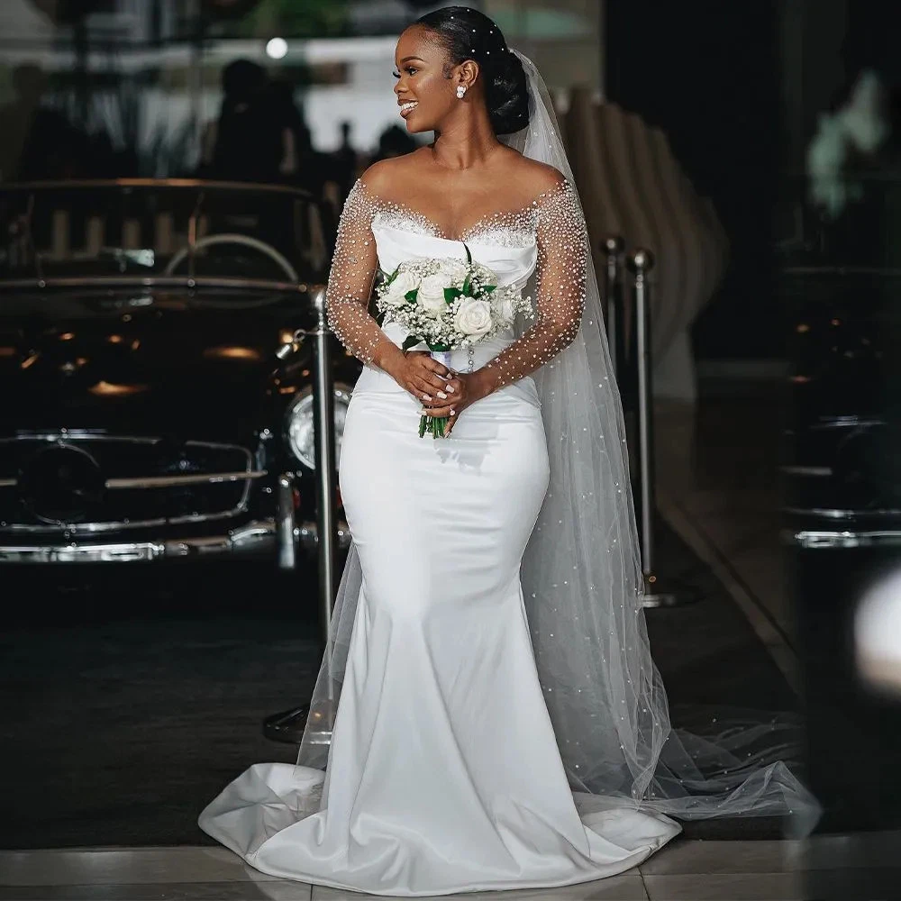 ebay long sleeve wedding dress Beading Satin Long Sleeve Wedding Dresses for sale
