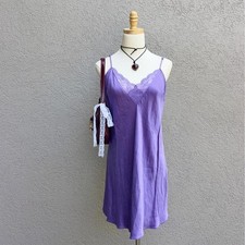 Vintage Y2K Victoria's Secret 100 Silk Purple Slip Dress Lingerie w/ Lace Sz M