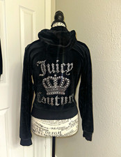 Juicy Couture Black Velour 2-Piece Tracksuit Zip Hoodie Jacket Pants S
