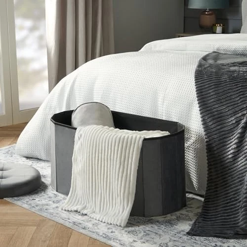 Charcoal Velvet Ottoman Storage Bench, Upholstered Seat with Hidden Compartment - Image 2 of 4