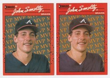 JOHN SMOLTZ - (2) Cards 1990 Donruss MVP #BC12 *2 Variations* dot after INC