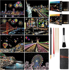 Scratch Art Painting Kit for Adults and Teens, 8 Sheets City Scenery Night View