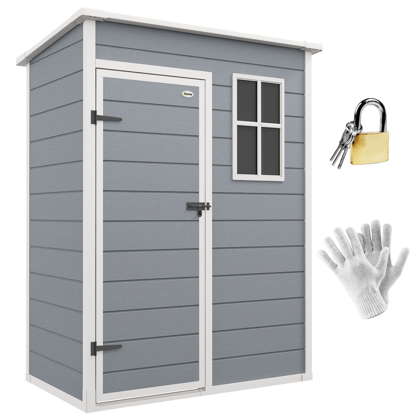 Outsunny Resin Garden Shed, 5'x3' Outdoor Storage Shed with Lock, Window, Vent, 