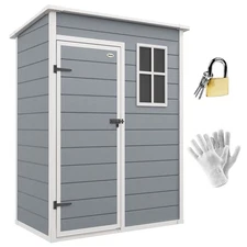 Outsunny Resin Garden Shed, 5'x3' Outdoor Storage Shed with Lock, Window, Vent, 