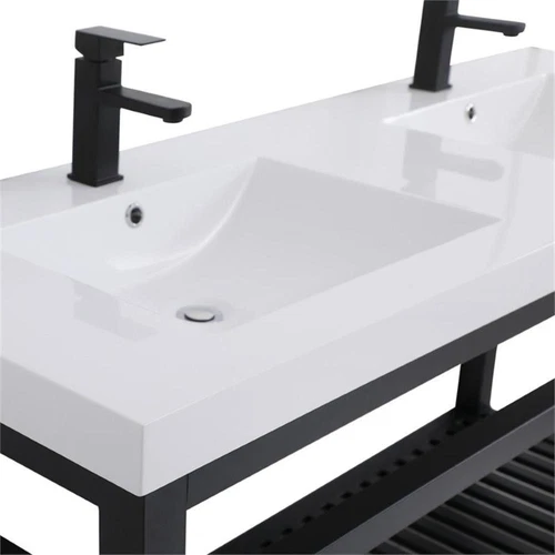 Elegant Decor Raya 60" Double Resin Top Metal Bathroom Vanity in Black - Picture 9 of 14