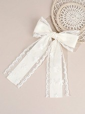 White Tulle Bow Hair Clip for Girls - Elegant Long Tail Kids Hair Accessory