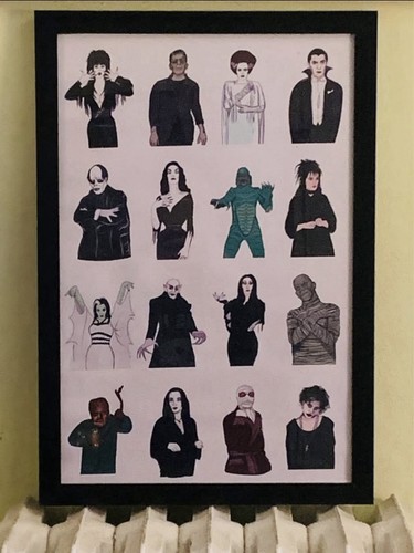 RARE Custom Framed Vintage “Classic Horror Characters” Wall Art 