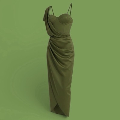 JLUXLABEL Green Satin Ruched Sweetheart Spaghetti Strap Lined Maxi Dress L  | eBay