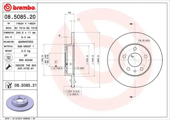 2x Disco freno pieno 08.5085.21 BREMBO per ALFA ROMEO SPIDER RZ GTV SZ