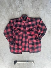 Vintage 70s Sears Buffalo Plaid Flannel Shirt Jacket M Red Black Lining