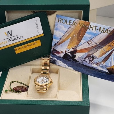 W/Box Rolex Ladies Yacht Master 29mm 18K Yellow Gold White Dial Watch 69268 1995