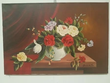 Image Vase with Flowers Author Hand Painted on Canvas 60x90 CM Signed White