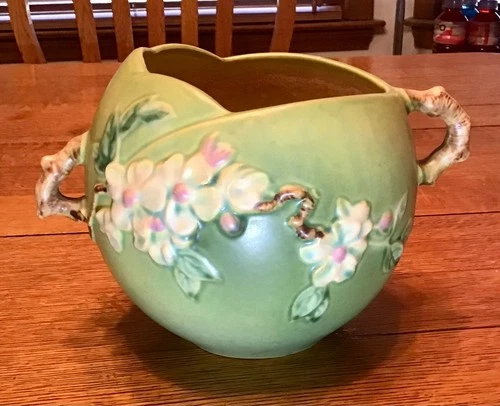Vase Roseville Apple Blossom Green 1949 Vintage Art Pottery Ceramic  342-6