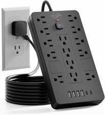 Surge Protector Power Strip-14 Outlets and 6 USB Ports, 6 Feet Flat Plug Extensi