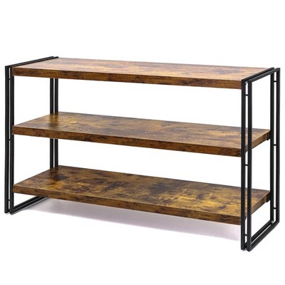3-Tier Rustic Wood and Metal Industrial Bookcase - 40in, for Home Office, Bed...