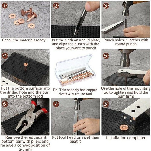 100 PCS Copper Rivets and Burrs Washers Leather Copper Rivet Fastener Tool Set - Picture 5 of 9