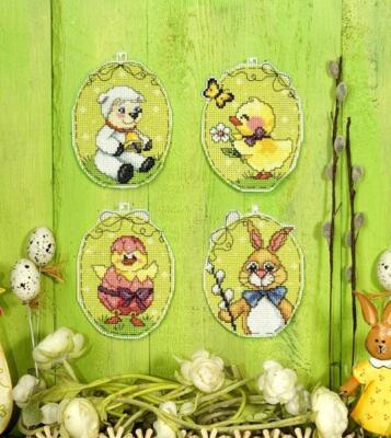 Orchidea Counted cross stitch kit with plastic canvas Easter Eggs set of 4 de...