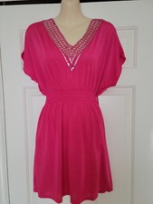 PINK V NECK SEQUIN ABOVE KNEE BEACH RESORT COVER UP DRESS SIZE S/M NEW