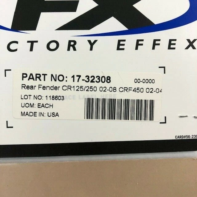 Guardabarros trasero gráfico Effex de fábrica Honda CRF 450 CRF450R 2002 2003 2004 NUEVO Foto 2 de 2