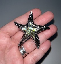 Starfish Pendant Abalone like Accent Silver Tone Seastar Boho Beach Vacation Fun