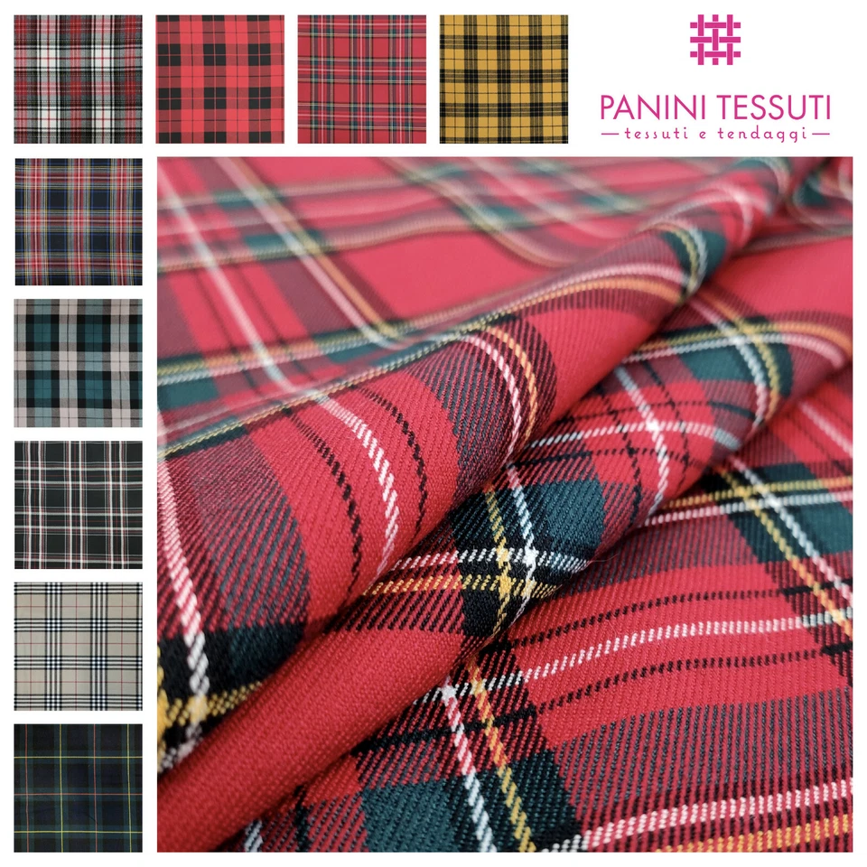 PANINI TESSUTI Tessuto TARTAN SCOZZESE abbigliamento AL METRO fantasia quadri kilt gonna Natale