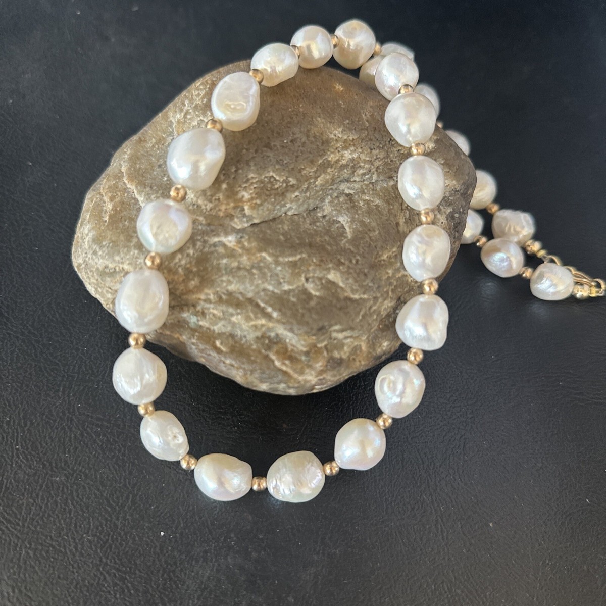 Native American White Freshwater Pearl Gold Filled Bead Necklace