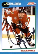 Jocelyn Lemieux Signed Auto 1991-92 Score card Chicago Blackhawks