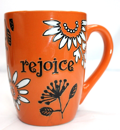 2010 Christian Art Gifts Rejoice Mug Orange with Flowers Cup - Picture 9 of 9