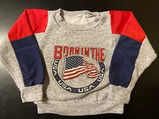 Vintage 80s Youth Kids Born In The USA Flag Pajama Sweatshirt