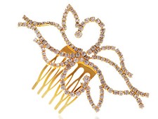 Bridal Jewelry Gold-Tone Crystal Rhinestone Flower Fashion Head Piece Hair Comb