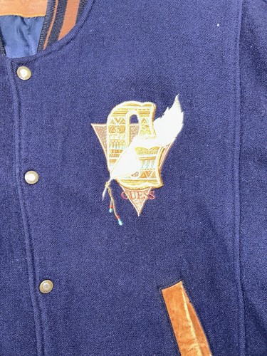 Vintage Guess Large Leather Wool Varsity Indian Aztec Jacket 90s (MAKE A OFFER) - Picture 7 of 11