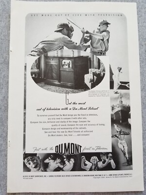 1947 Du Mont Television Vtg Print Ad Du Mont Teleset Cabinet Baseball Players