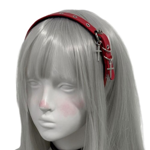 Punk Crosses Gothic PU Hairband For Women 2000s Harajuku Grommet Accessory - Picture 5 of 13