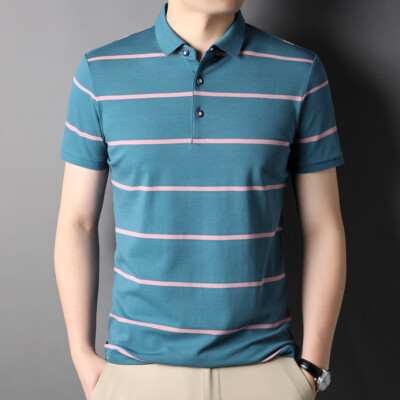 ZONBAILON Men's Stripe Summer Outdoor Loose Short Sleeve Polo Shirt