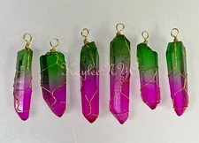 Wholesale Lot 6 Pcs Rainbow Aura Lemurian Quartz Pendant Crystal Healing Energy
