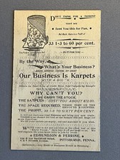 Pennsylvania PA, Pittsburgh, Edmundson & Perrine Karpets Reply Card, PM 1898