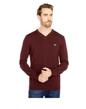 Lacoste V-Neck Cotton Sweater Mens Size Bordeaux Red
