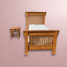 Super Sturdy Twin-XL Amish Solid Oak Missionary Style Bed Frame